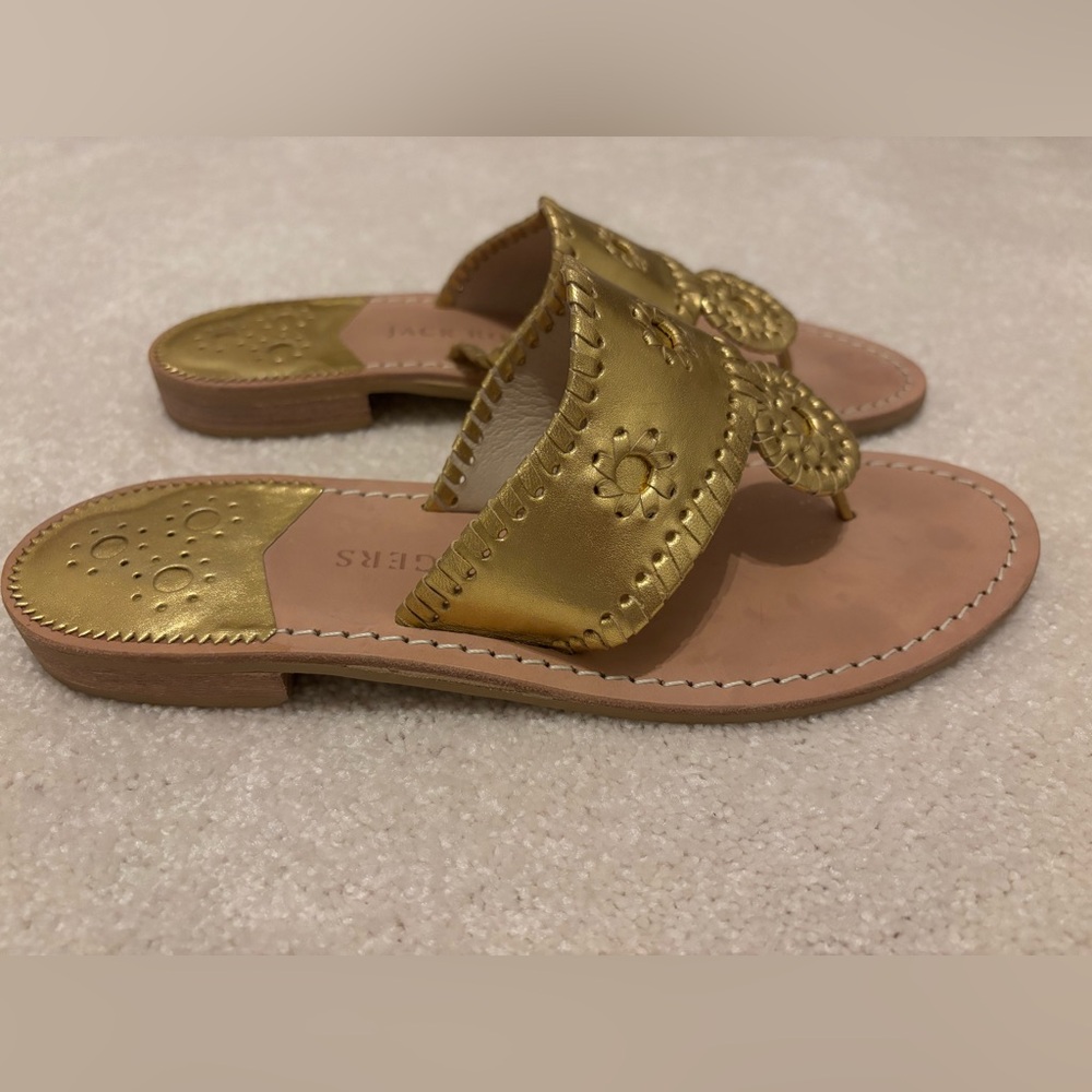 Jack Rogers Women’s Jacks Flat Sandal Platinum Gold Leather